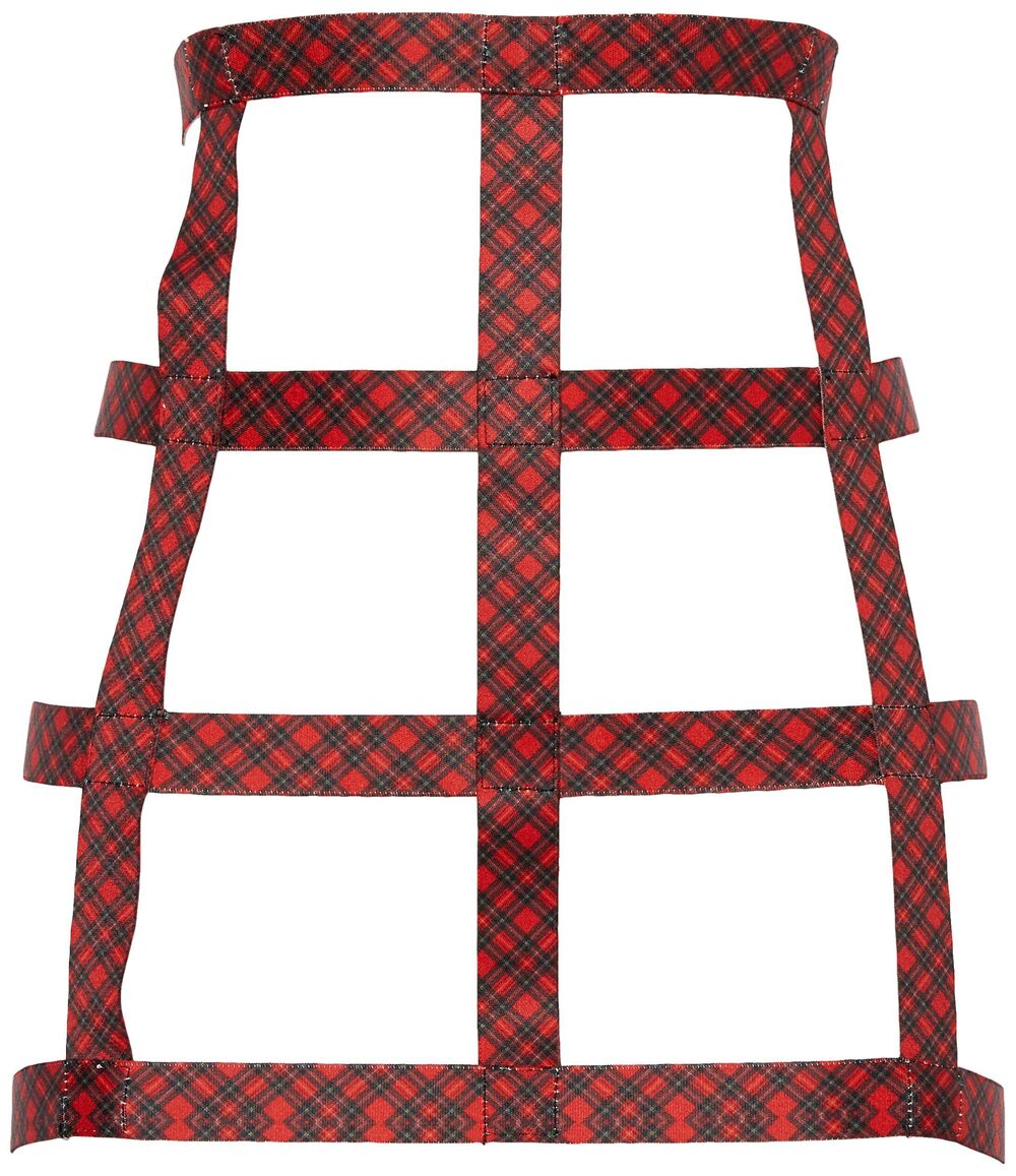 9281 BOXED Red Plaid Stretchy Cage Skirt Body Harness Queen